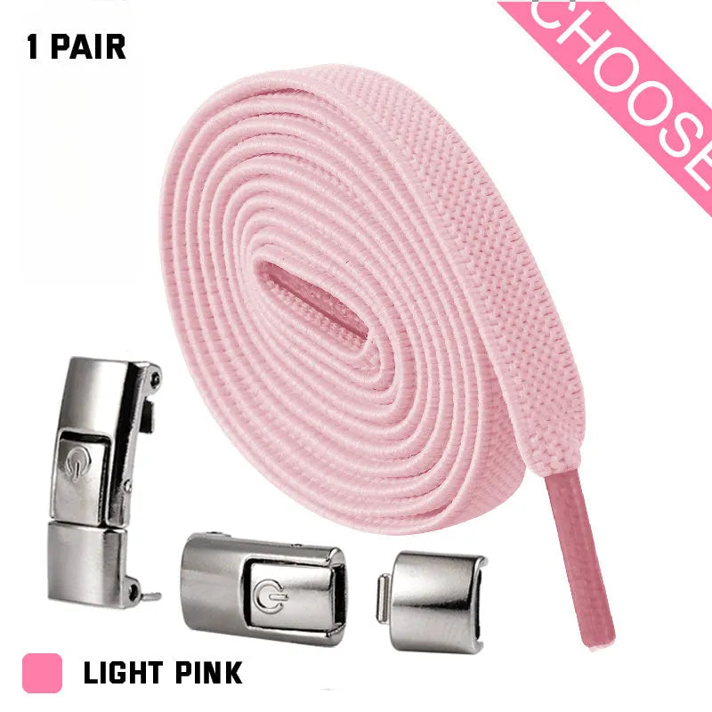 Press lock elastic shoelace with 8mm flat width and cotton weave on a trainer.