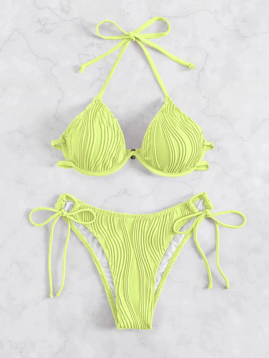 Women's steel bracket underwire bikini swimsuit in multiple colours