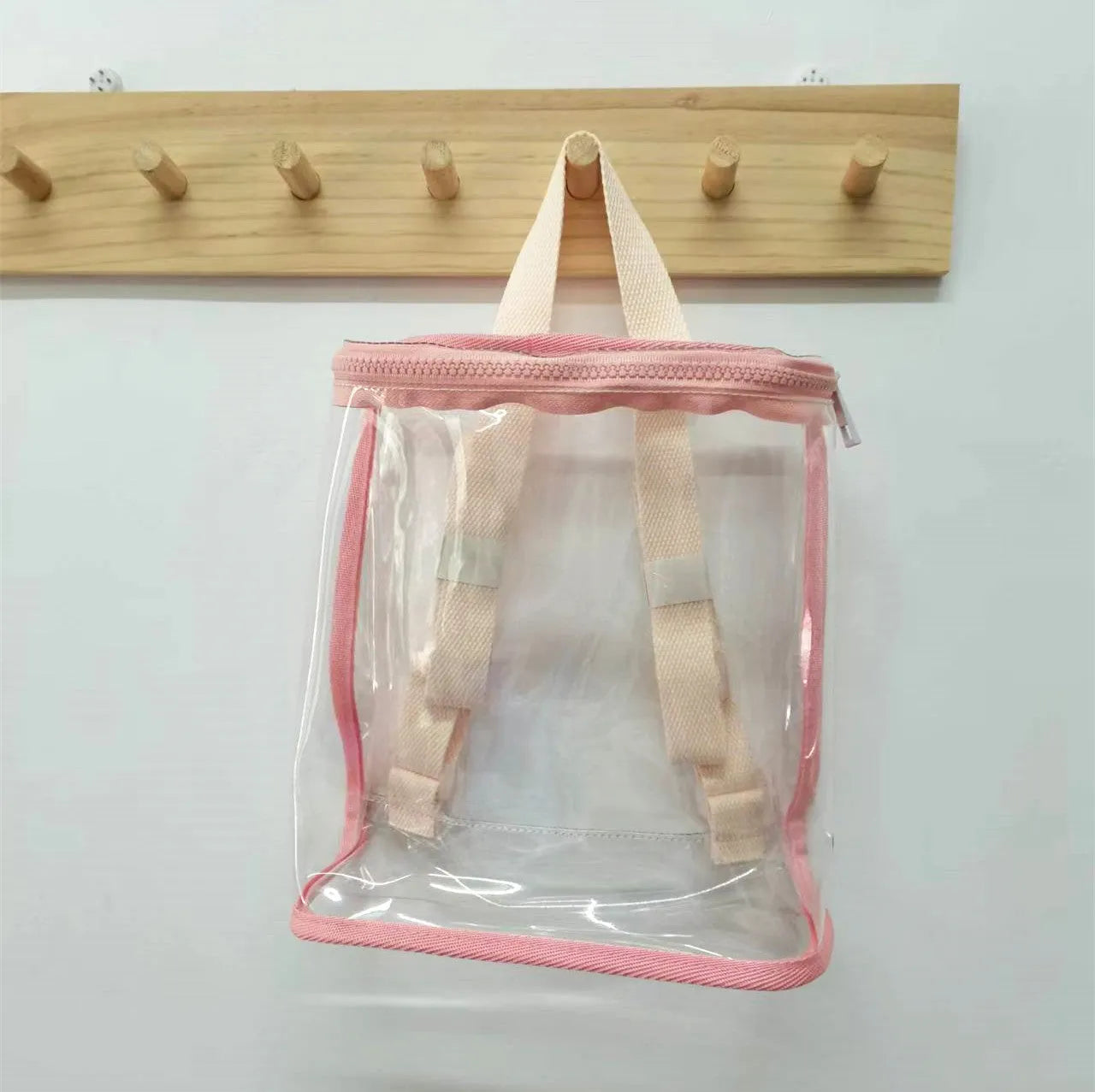 Children's PVC transparent bag 22.5x22x8.5cm beige colour with zip closure for snacks and toys outdoor use