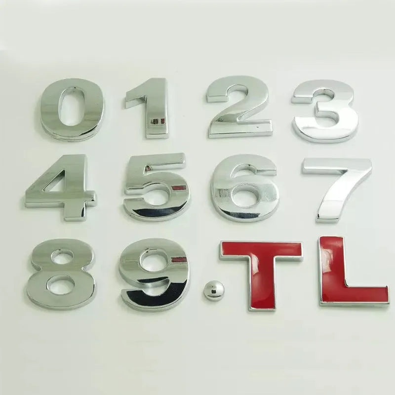 3D metal car bumper letter sticker in zinc alloy measuring 2.5cm
