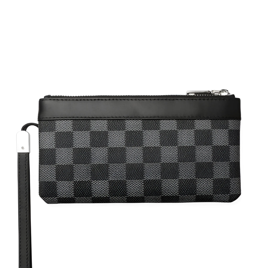 Black men's cowhide leather clutch wallet showing front view.