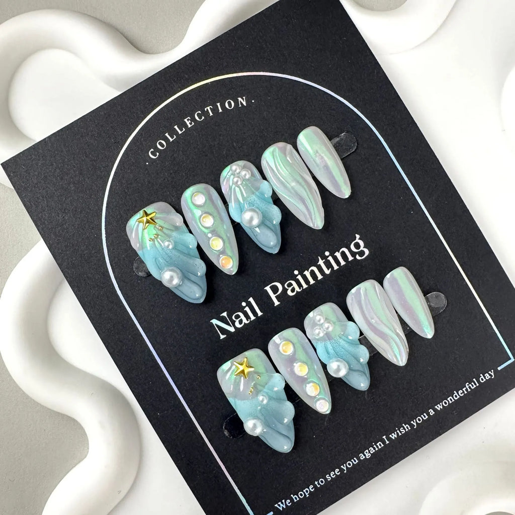 Hailang blue shell design nail stickers set in four sizes for decorative nail art