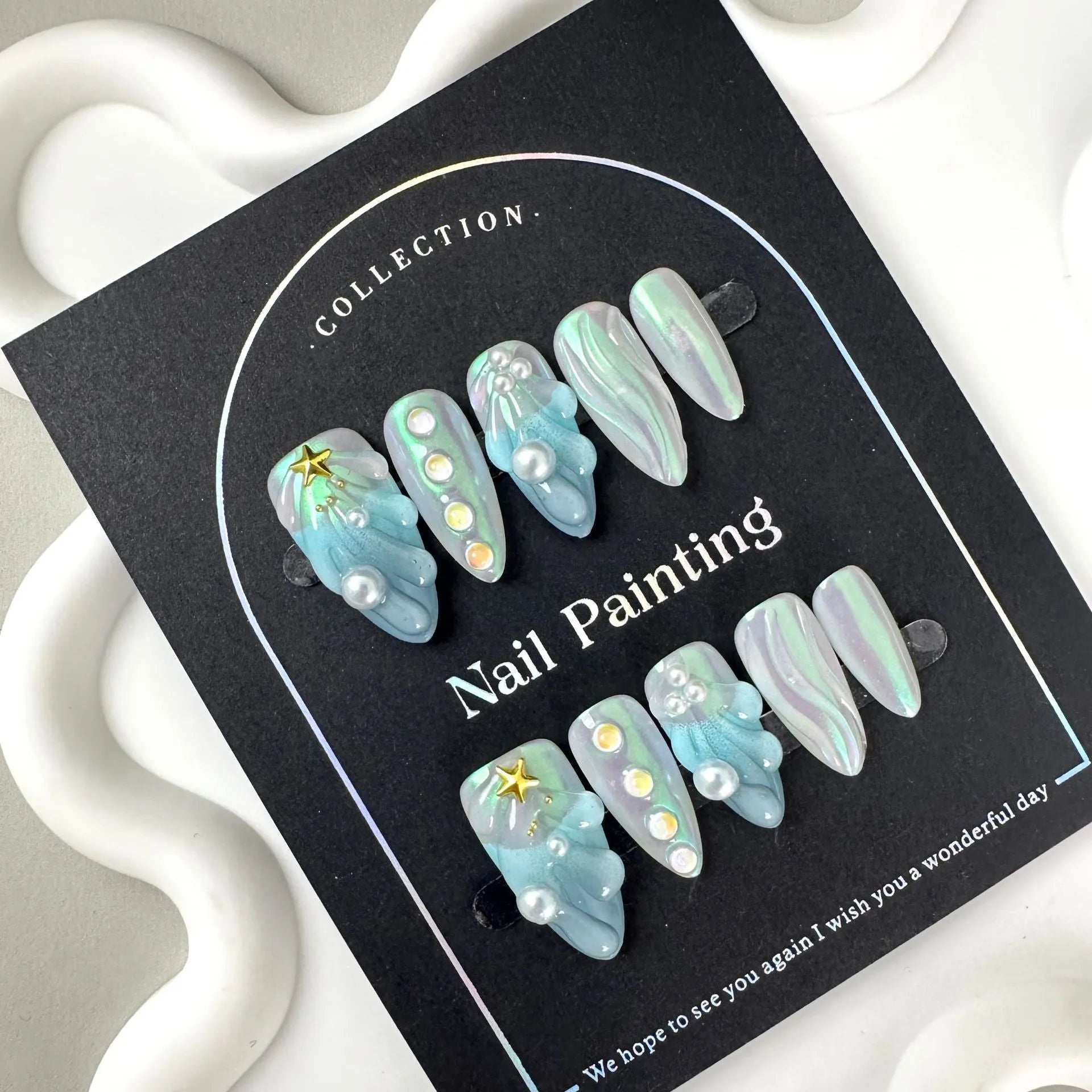 Hailang blue shell design nail stickers set in four sizes for decorative nail art