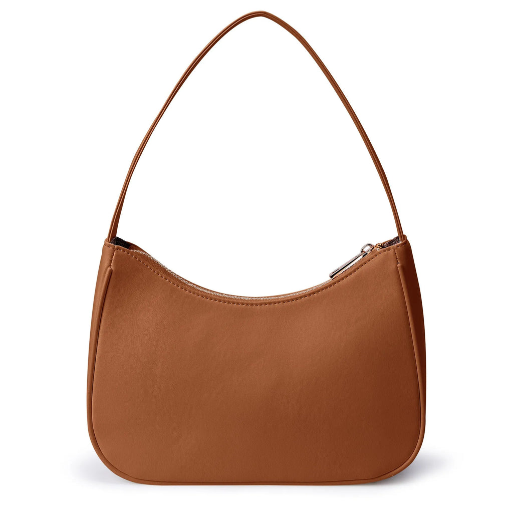Retro waterproof shoulder bag in apricot colour made from PU material