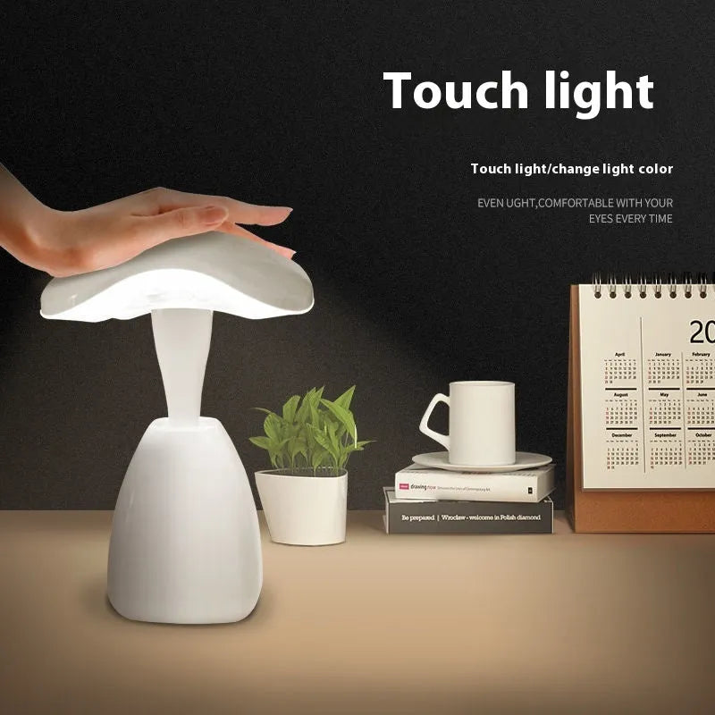 White modern minimalist LED desk lamp with touch controls and built-in battery