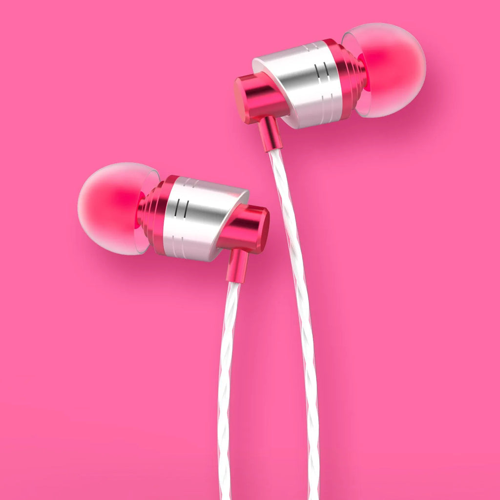 Wired in-ear headphones with 3.5mm plug and microphone in black, blue or red colours