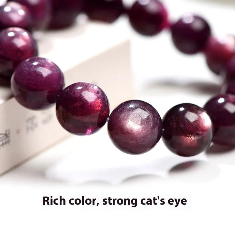 Purple lepidolite crystal bracelet with polished round beads in geometric design