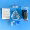 Transparent CPAP breathing mask with silicone construction and ventilator adapter accessories