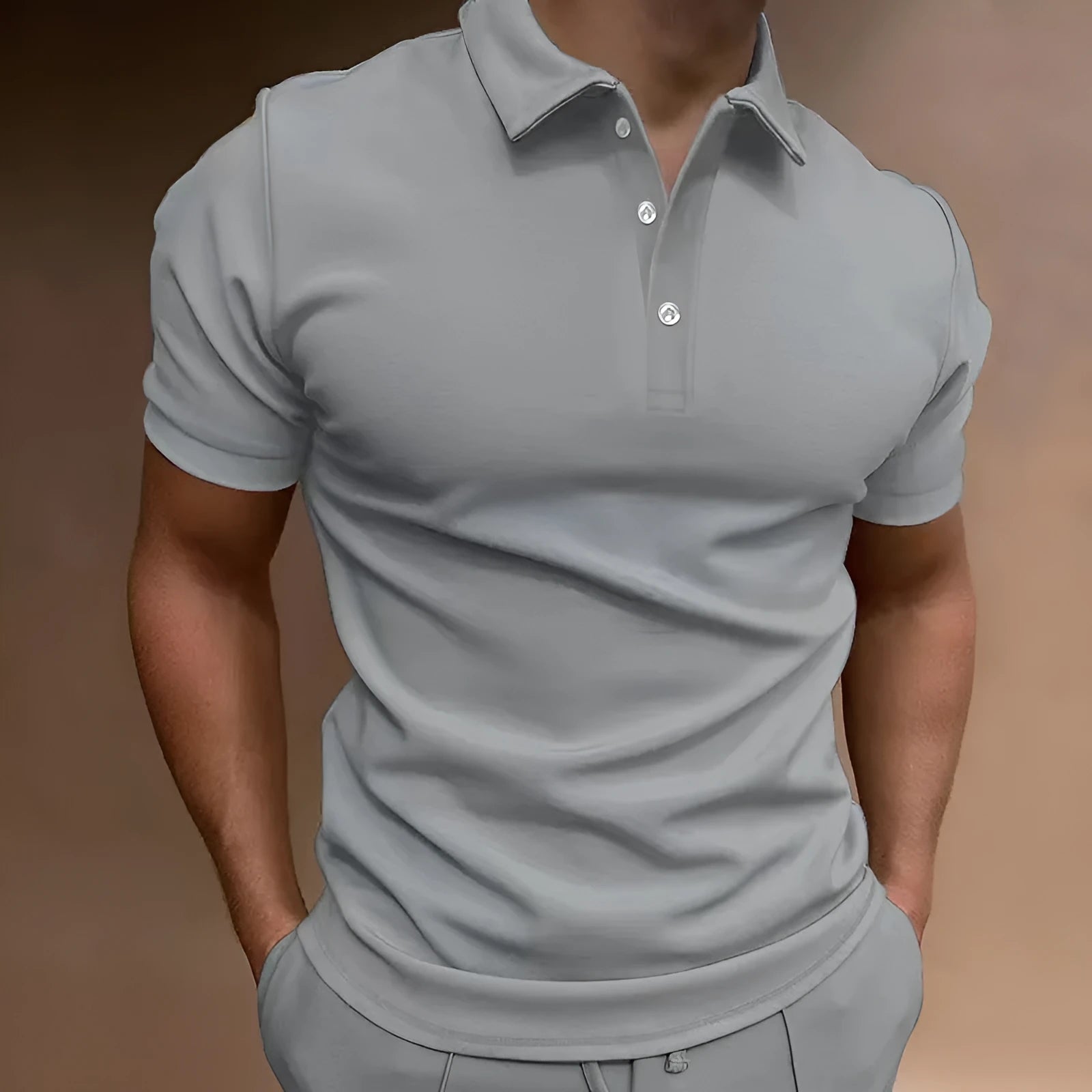 Men's button T-shirt in cotton blend fabric with spandex, loose fit casual styling in seven colour options