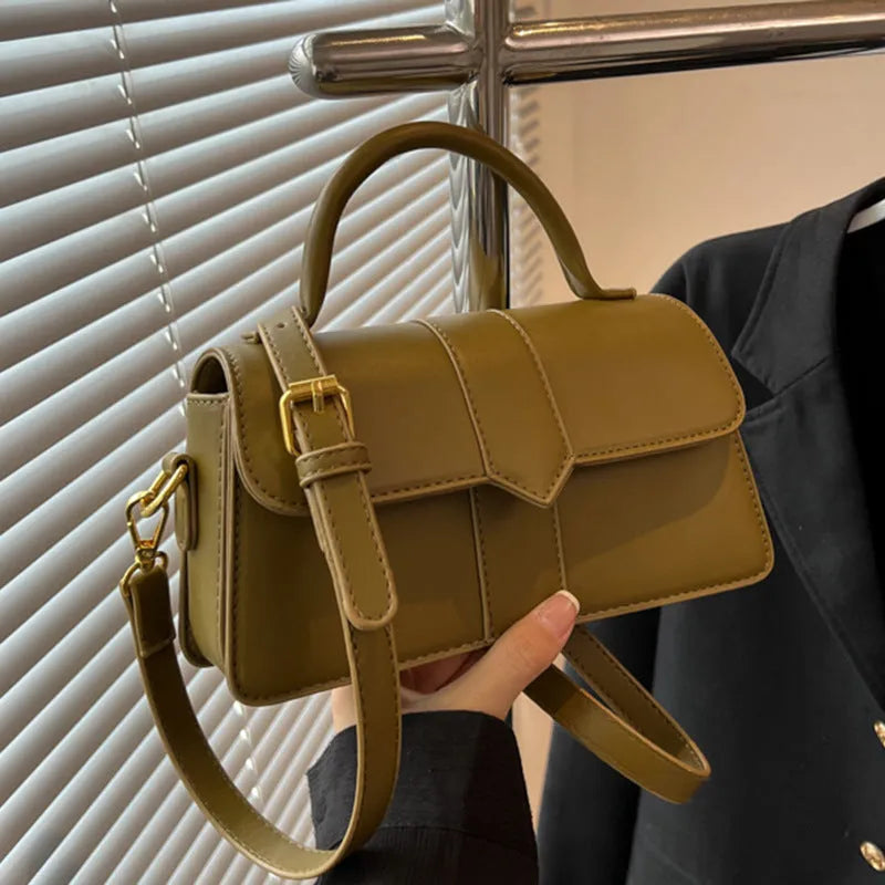 Women's PU leather messenger bag in horizontal square shape with file organisation and sandwich pocket