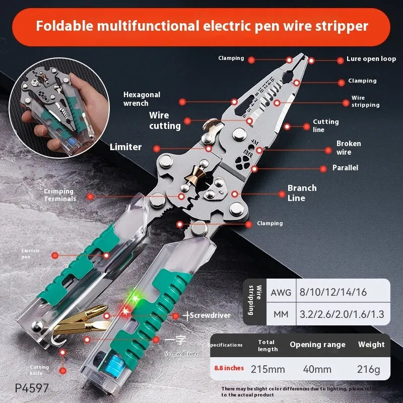 8.8 inch electrician's pointed pliers wire stripper tool with rust prevention coating