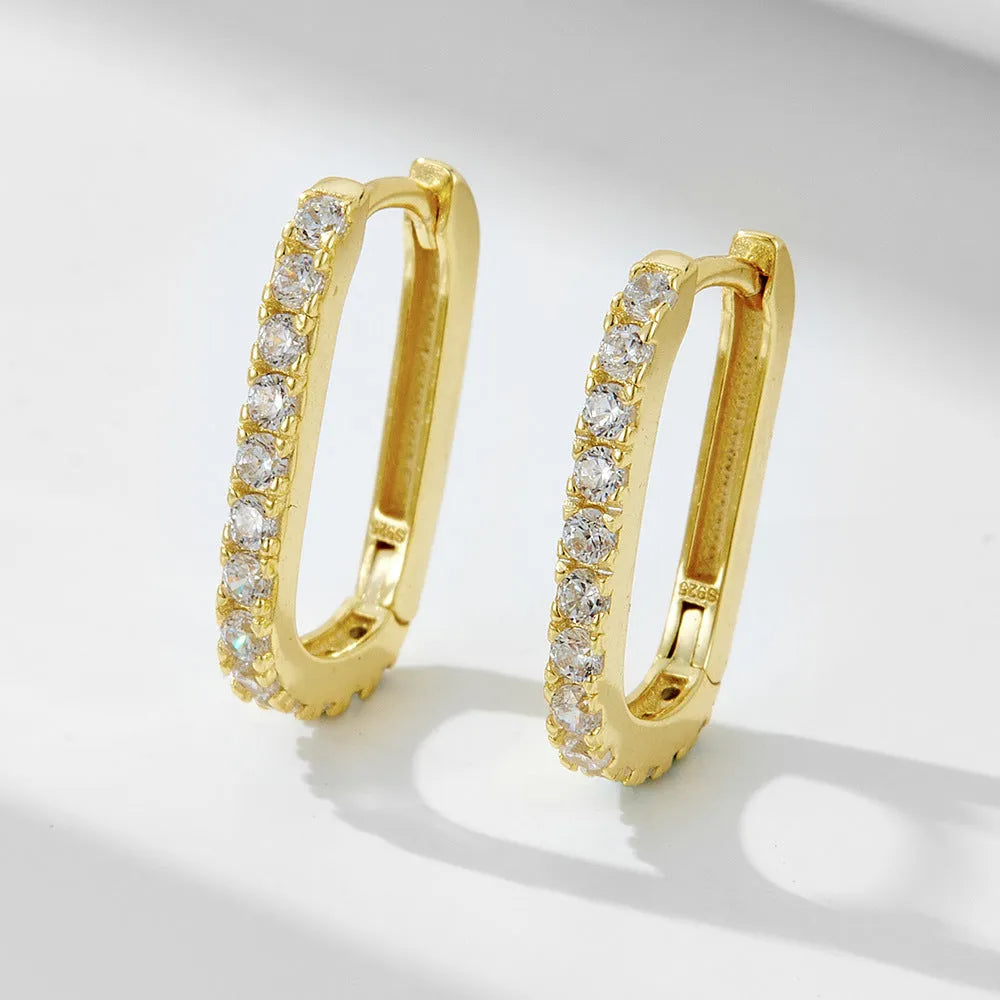 S925 sterling silver oval geometric zircon ear clip earrings in yellow or white