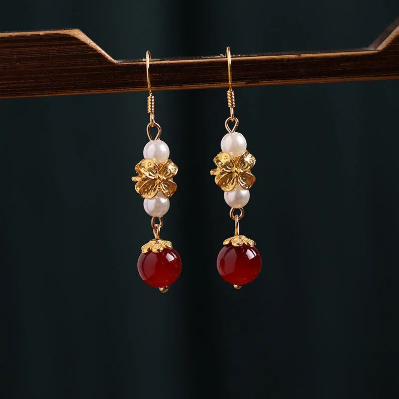 Vintage court style geometric earrings with electroplated alloy finish for han cheongsam outfits