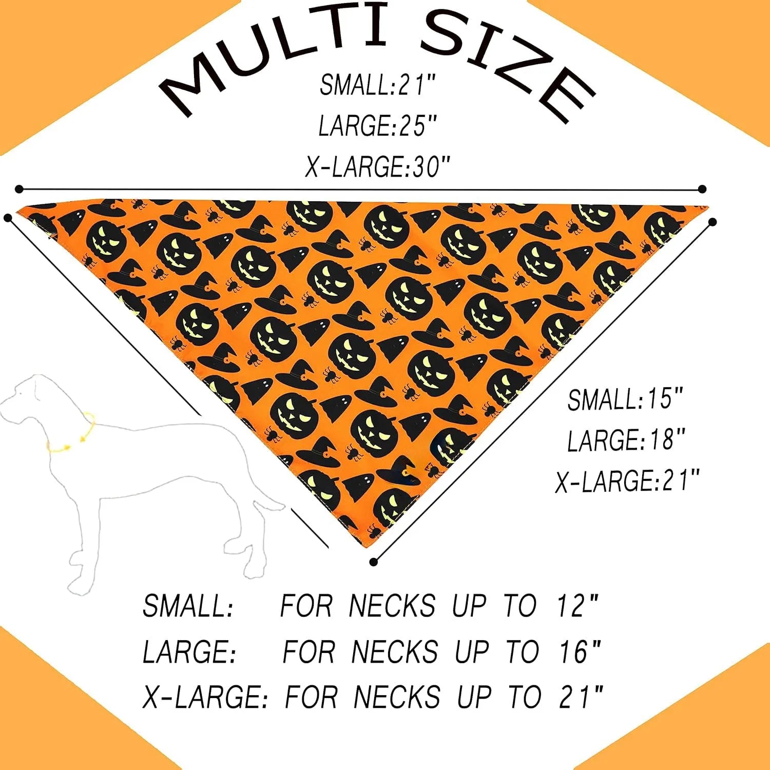Reversible Halloween dog bandana showing pumpkin and spider web patterns with adjustable neck fastening