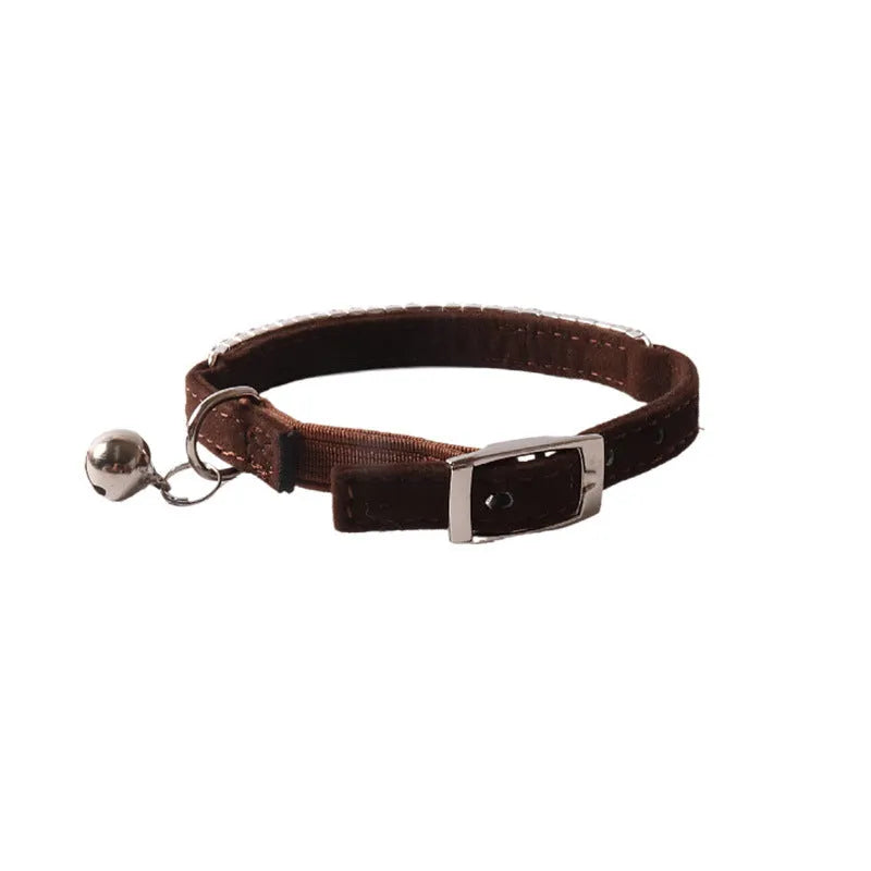 Flannel elastic cat collar with buckle fastening in six colour options showing gang drill detail
