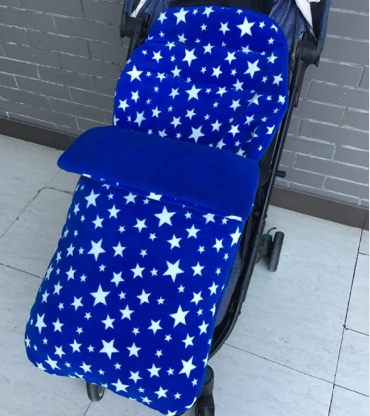 Envelope-style baby stroller sleeping bag with thick filling for winter, shown in a choice of colours.