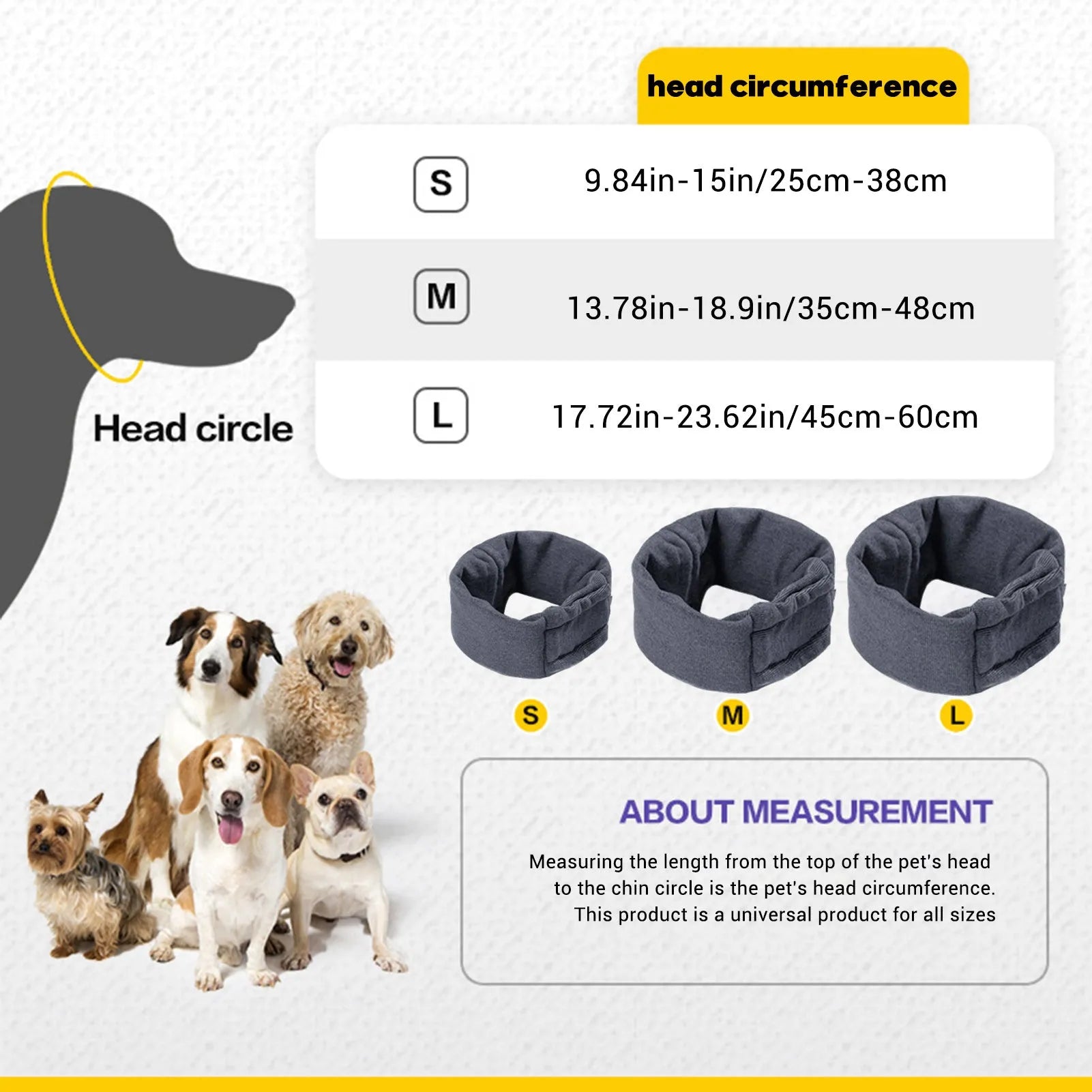 Dog wearing black calming hoodie head cover with ear wrap for noise reduction