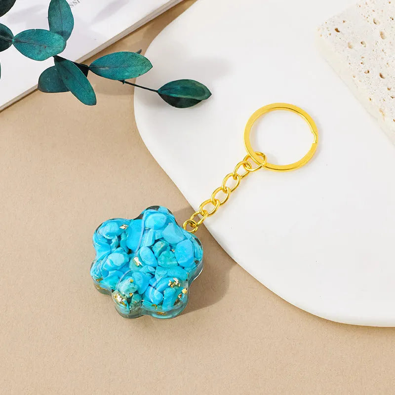 Natural crystal cat's paw keychain pendant in assorted gemstone colours on a keyring.