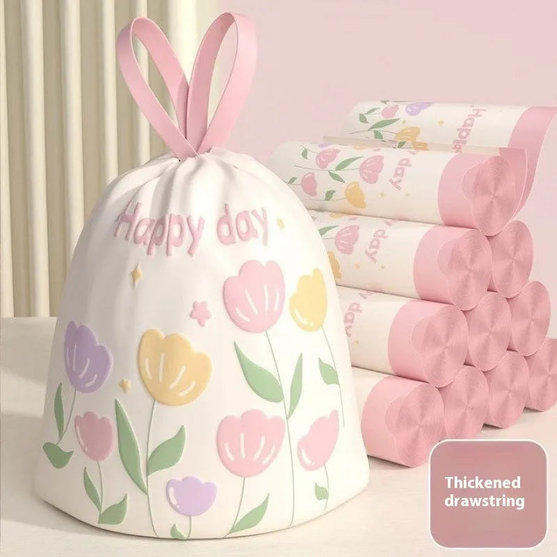 Pink degradable rubbish bags with drawstring closure and argy wormwood mosquito repellent properties