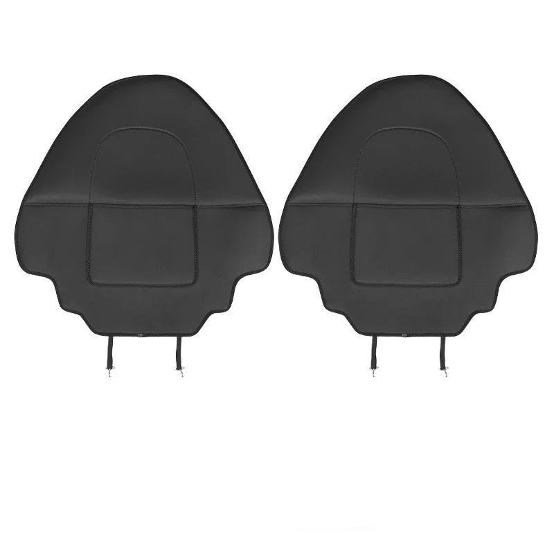 Black leather anti kick pad for car seat back protection, showing single pocket.