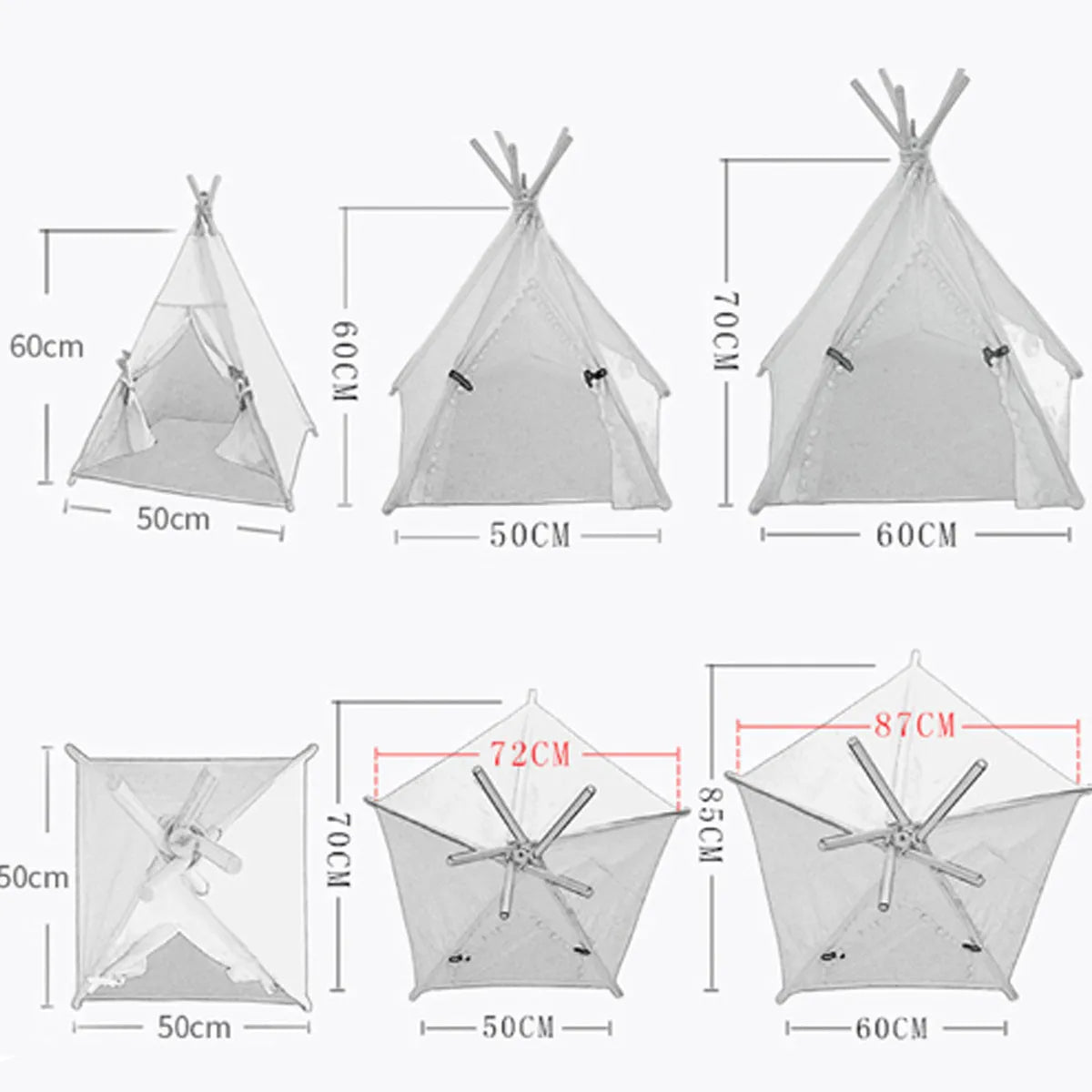 Striped flax and linen pet teepee tent with cushion for small dogs, cats, or rabbits