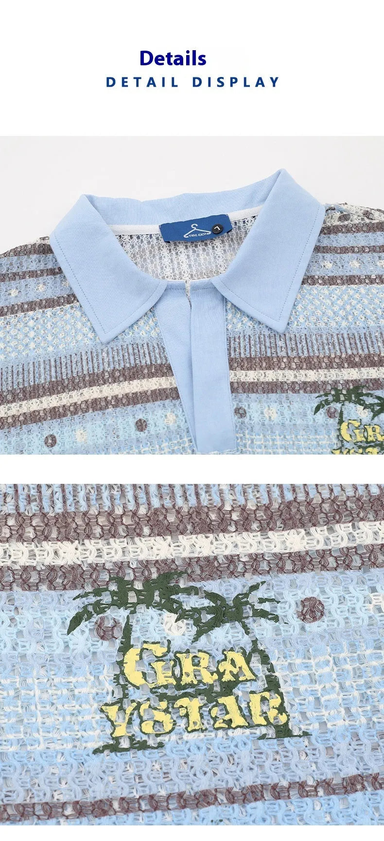 Men's blue printed loose fit casual shirt with short sleeves and elastic polyester fabric