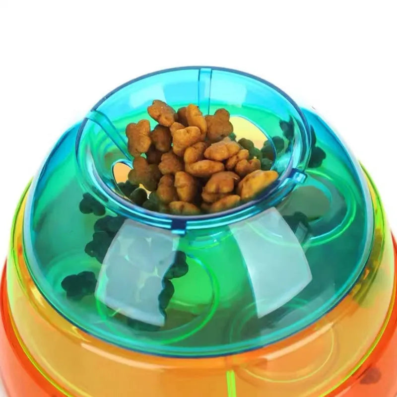Dog leak food toy ball in photo colour, non-slip base, 12.5cm bottom diameter, on a plain background