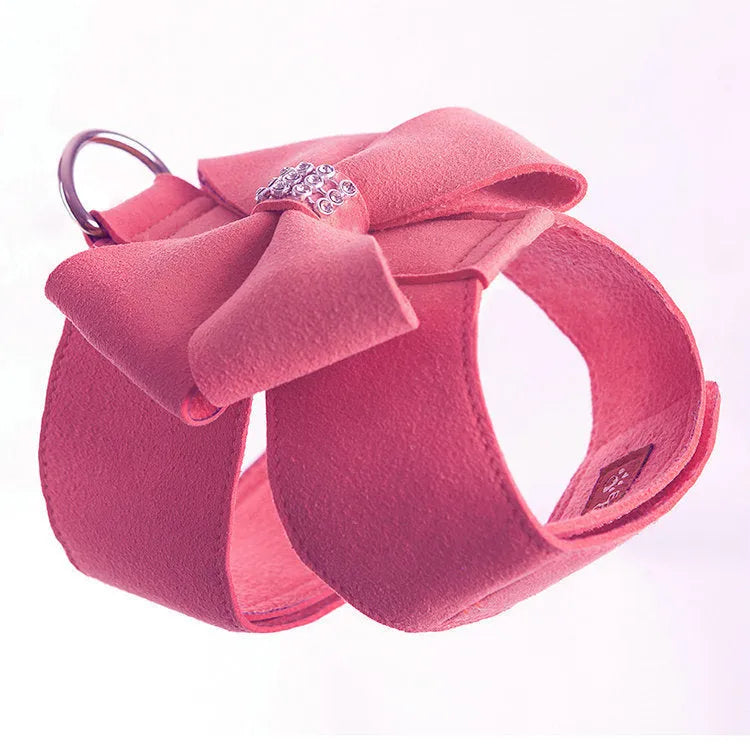 Cute fashion bowknot puppy chest strap harness in microfiber available in pink blue orange colours