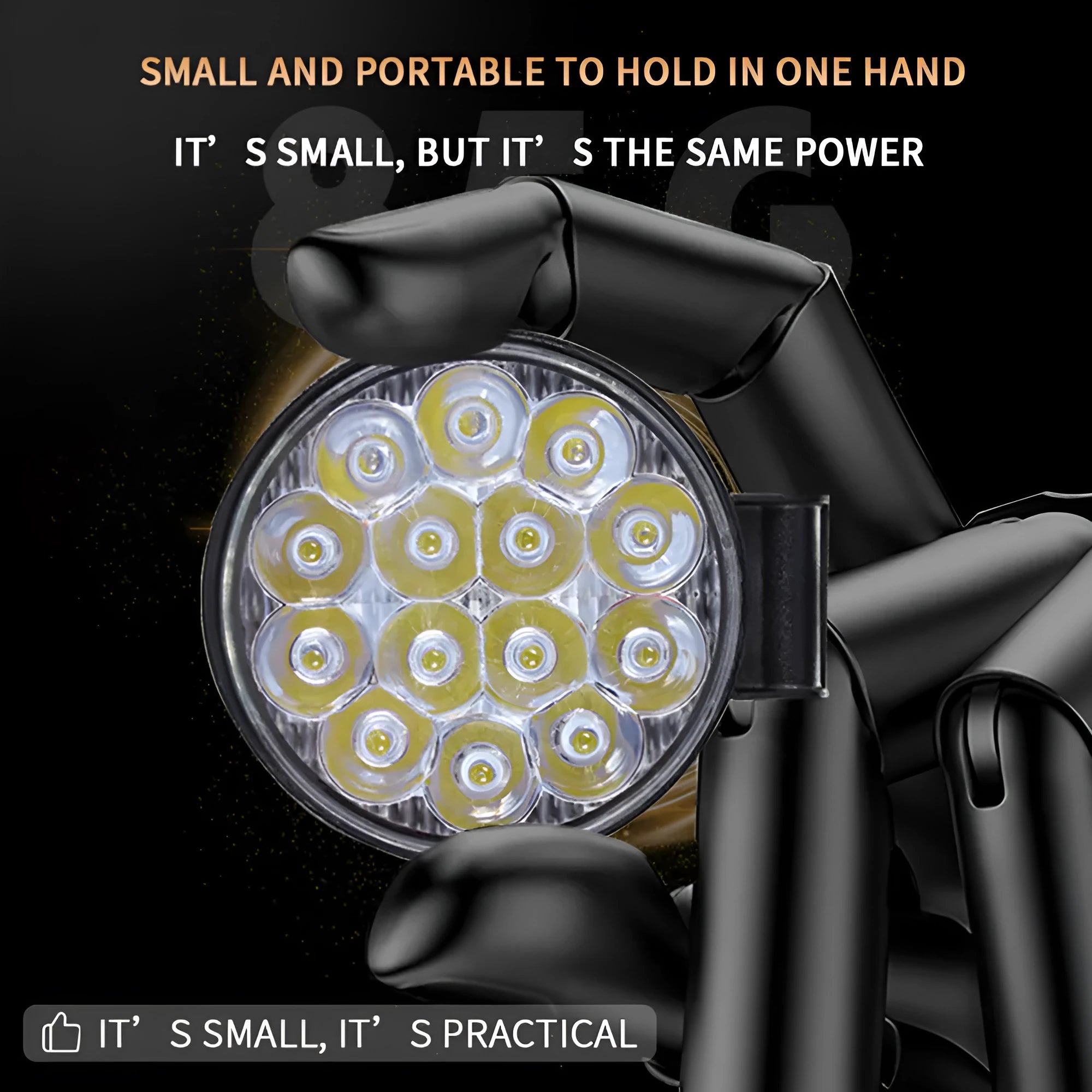 White LED mini round auxiliary work light with aluminium housing for vehicle mounting.