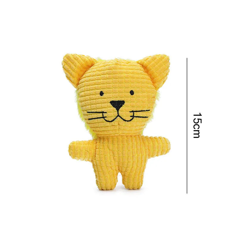 Cute animal shaped plush dog chew toy with squeaker in multiple colour options