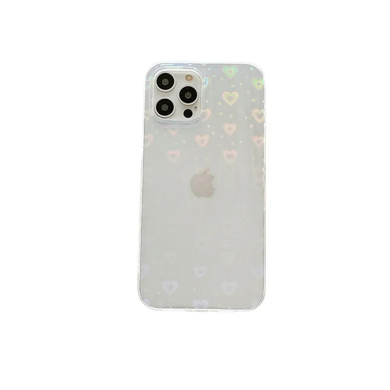 Transparent silicone iPhone case with laser butterfly pattern showing phone compatibility