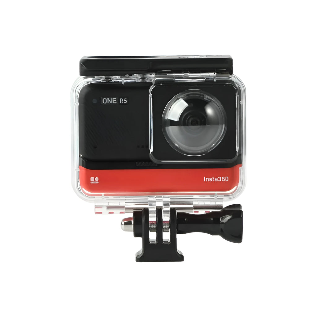 Transparent underwater housing case for Insta360 One RS panoramic camera with dimensions 9x8x4.5 cm