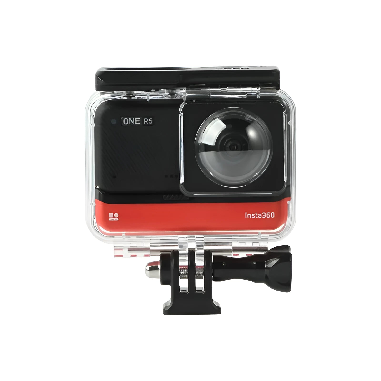Transparent underwater housing case for Insta360 One RS panoramic camera with dimensions 9x8x4.5 cm