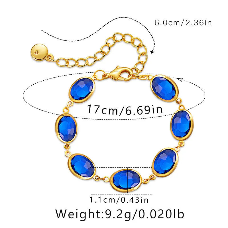 Women's geometric ellipse bracelet with 18K copper and coloured glass inlay beads in blue, green, and multicolour options