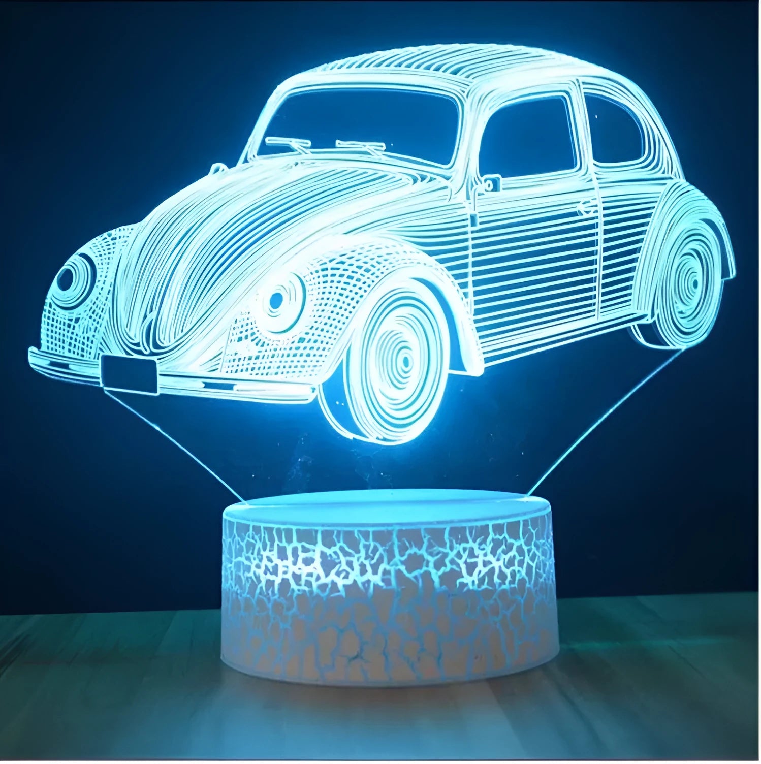 Remote control LED table lamp with colourful 3D acrylic lighting effects on black base