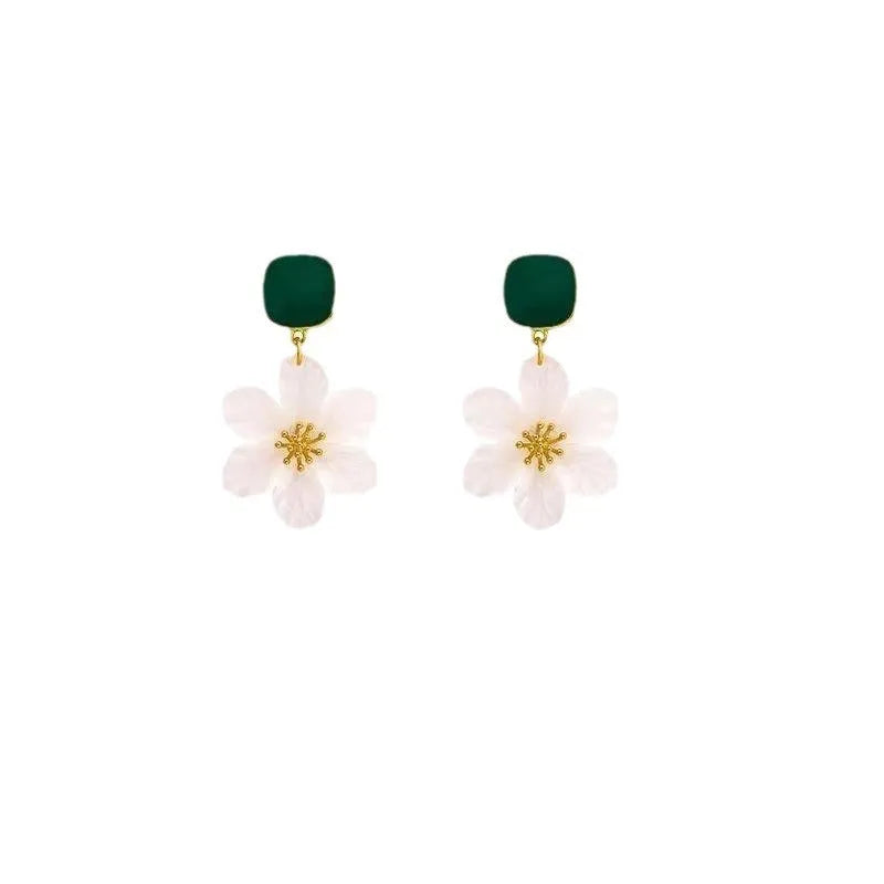 Dark green needle flowers sweet earrings in sterling silver alloy for women
