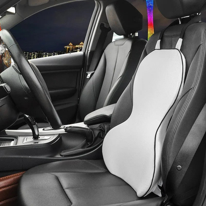 Memory cotton car lumbar support cushion in neutral colours on car seat