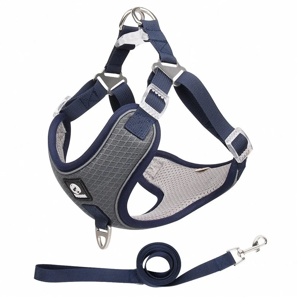 Adjustable mesh dog harness with reflective trim in multiple colours for small medium pets