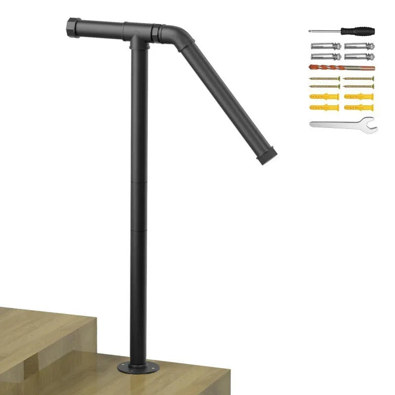 Black metal minimalist ladder support for household use, shown as a single unit.