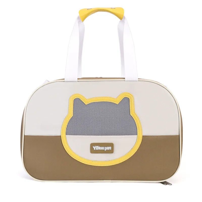 Outdoor portable foldable cat backpack in blue colour with breathable mesh panels