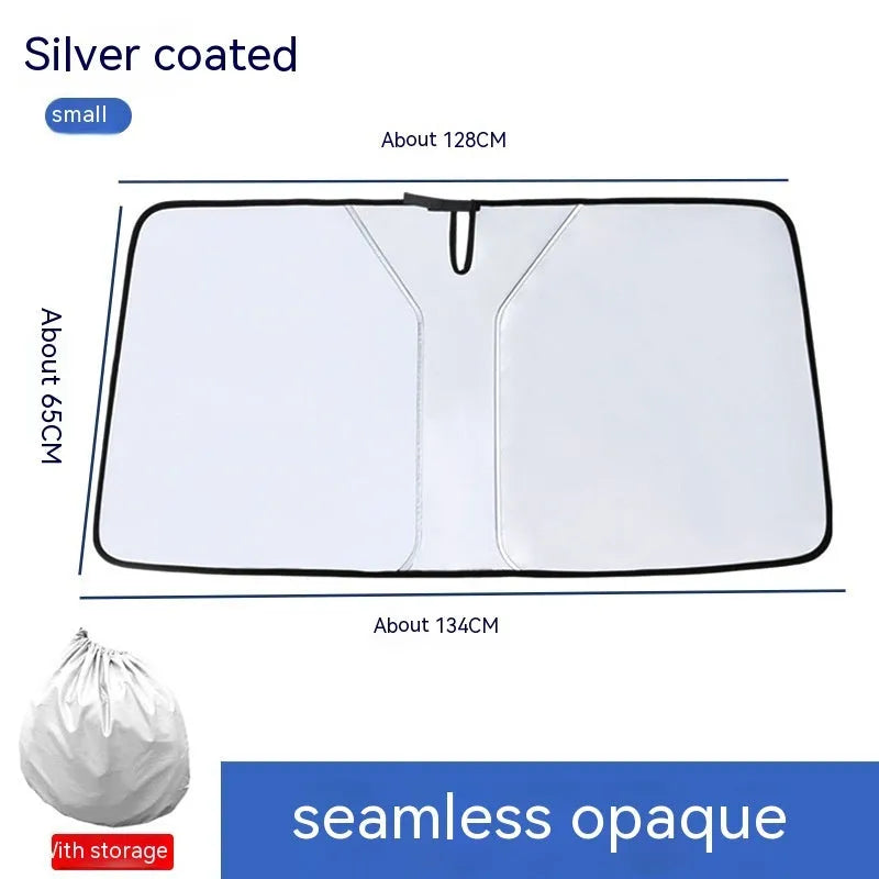 Double ring front shield car sun shade with NC fabric and titanium silver glue coating