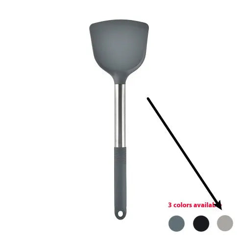 12-piece silicone kitchen utensil set with rotating storage bucket in black, dark gray or khaki