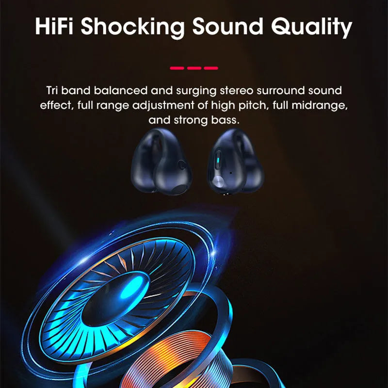 Q80 bone conduction Bluetooth headset clip in black, white, or khaki colour showing ear clip design.