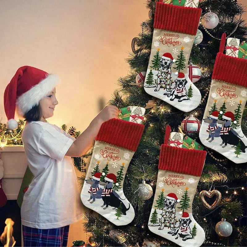 Cloth Christmas tree ornament gift bag measuring 46x28cm with hanging pendant for pet socks storage