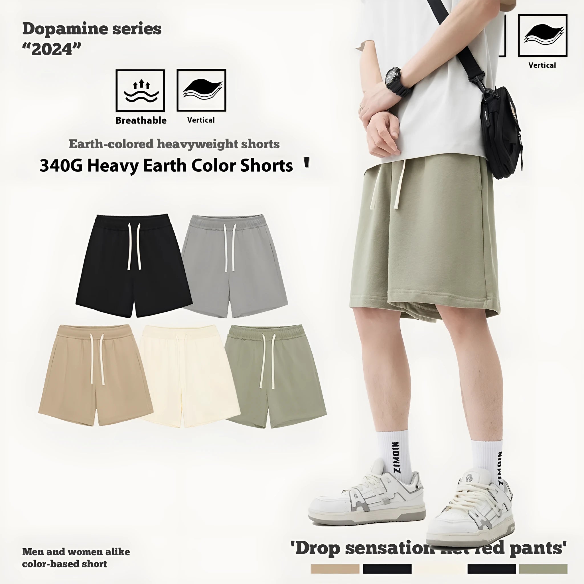 Baby boy and girl wearing loose-fitting cotton denim shorts in cream apricot colour.