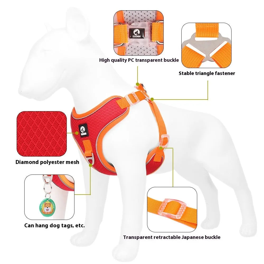 Adjustable mesh dog harness with reflective trim in multiple colours for small medium pets