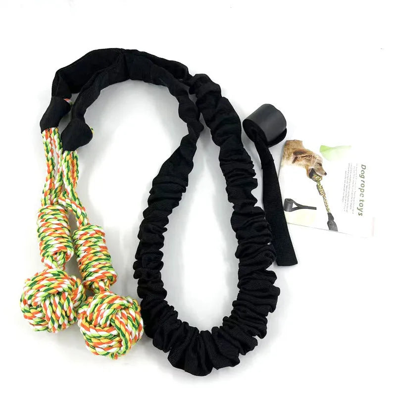 Braided cotton rope dog toy for tug of war and chewing, shown in red colour