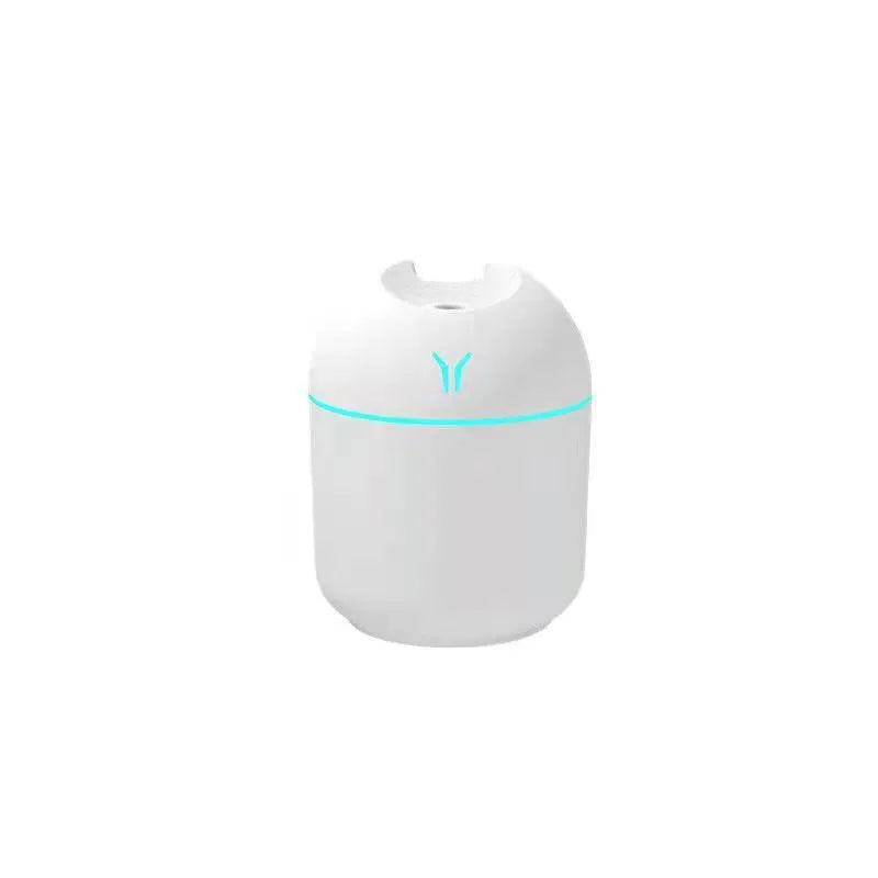 Round desktop humidifier with USB cable in ivory white, sky blue, and girlish pink colour options