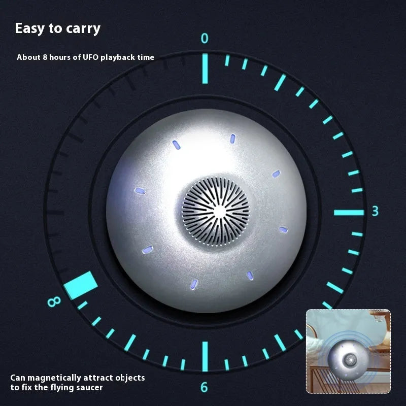 Magnetic levitation Bluetooth speaker with a floating glowing sphere above a circular base unit.