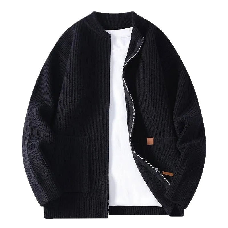 Men's striped sweater cardigan jacket in straight cut with chemical fibre blend construction